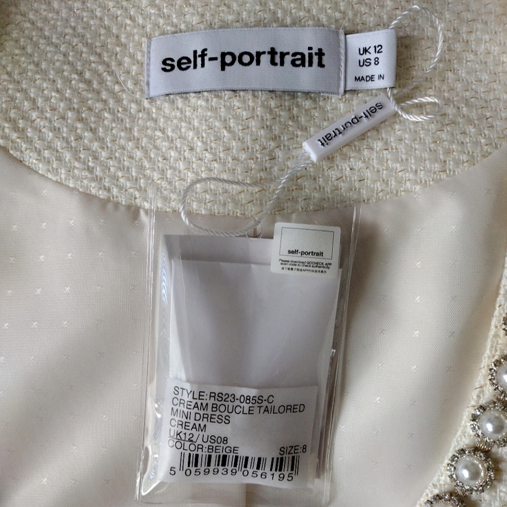 NWT Self-Portrait Boucle Tailored Mini Dress in Cream Women's size 8 - Picture 9 of 11